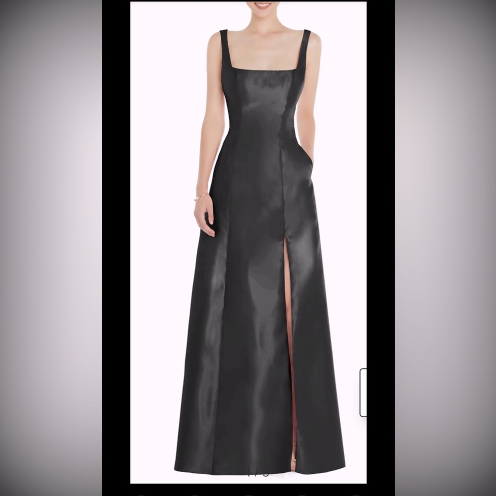 Alfred Sung Satin Twill, Square Neck Gown ,black,sz 6R